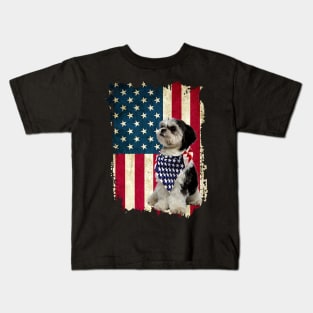 American Shih Tzu Bandana US Flag 4th Of July Kids T-Shirt